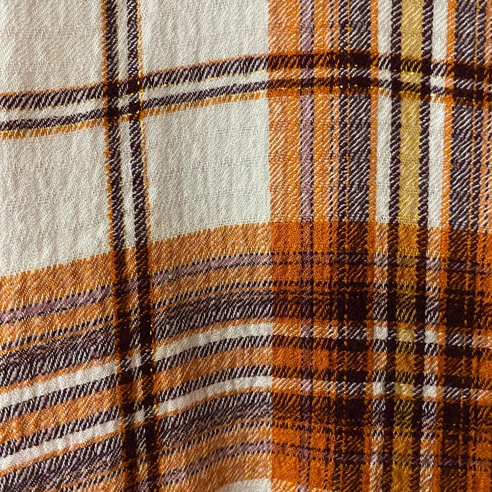 Plaid XL long sleeve top by Cato with buttons on the back . Brown, gold stripe - Picture 5 of 5